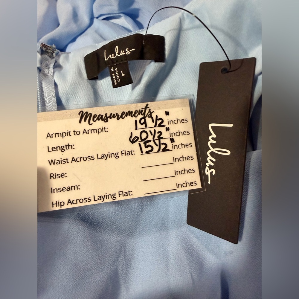 Lulus NWT “Glamorous Disposition” Light Blue Ruched Maxi Dress.  Size Large. - Picture 4 of 14